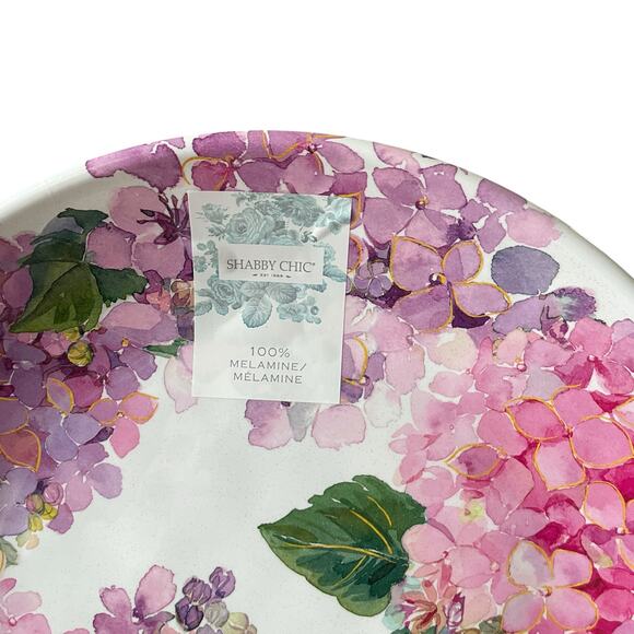 NEW Shabby Chic Pink Floral Hydrangea Melamine Dinner Plates 11in Set of 4 - Picture 3 of 9